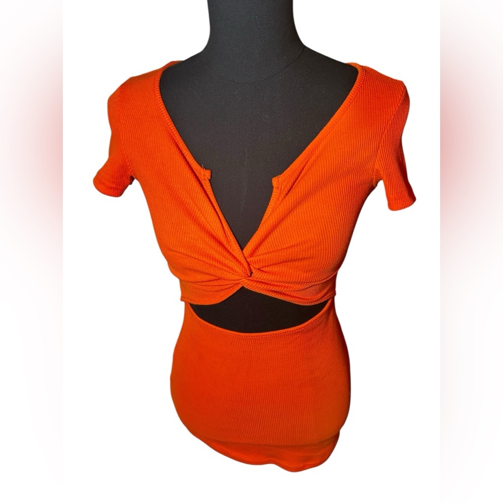Orange Bodycon Twist-Front Mini Dress